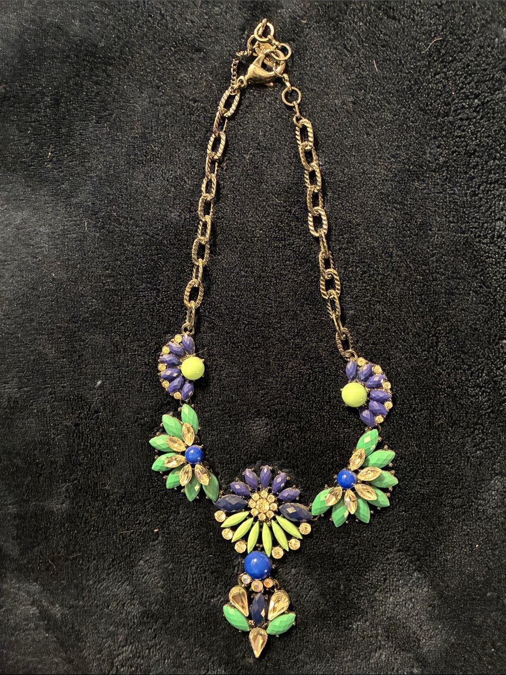 Statement Floral Bib Necklace - Green & Blue